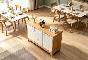Armoire de rangement moderne en bois massif avec 3 tiroirs, porte à panneau plat, design scandinave pour l'entrée et le salon - Product Image 6