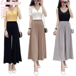 Loveda Custom New Fashion Women Loose Trousers Free Size High Waist Casual Wide Leg Pleated Solid Palazzo Pants