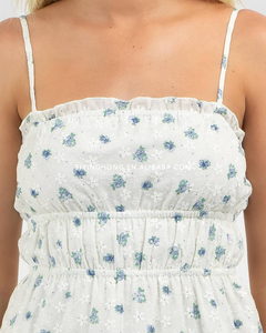 Abito Estivo Floreale Personalizzato da <span class=keywords><strong>Donna</strong></span> in Lino con Inserti in Pizzo e Volant, Mini Abito Corto Elegante da Spiaggia Senza Schienale con Stampa per Feste - Product Image 5