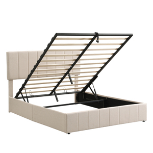 <b>Queen</b> <b>Size</b> Adjustable Upholstered Platform <b>Bed</b> with Hydraulic Storage System-Modern Beige Apartment-Friendly - Product Image 3