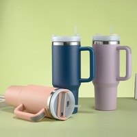 Gobelet isotherme à double paroi de 40 oz avec paille, grande capacité, en acier inoxydable, pour voyage, plusieurs couleurs