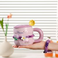 Tasse Tulipe Haut de Gamme avec Cuillère Intégrée – Design Moderne, Tasse en Céramique Fleurie pour Fille, Mignonne Tasse à Eau Ins pour la Maison et les Fêtes