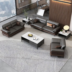 طقم كنب مكتبي من الجلد العصري الفاخر، أثاث تجاري للمكتب المنزلي وغرفة النوم، تصميم كنبة زاوية أنيق - Product Image 3