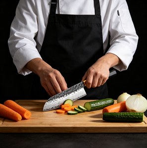 Hand Forged Damascus Santoku Chef Knife Hammered Texture Blade Ebony <b>Wood</b> Handle, Sharp Japanese Kitchen Knife for <b>Slicing</b> Meat - Product Image 2