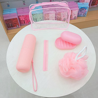 Kit de toilette de voyage 17 pièces avec cintres pliables, flacons de voyage rechargeables étanches, sac de voyage imperméable, accessoires de voyage