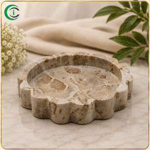 Plateau de service en marbre beige fait main en Inde, 8 pouces, en pierre naturelle, pour collations, desserts, bougies, bijoux, parfums - Product Image 2