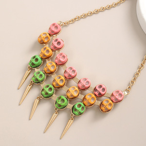 Collana Punk con teschio rosa e rosso alla moda maglione con perline larghe a catena per donne e uomini a forma di scatola geometrica per bambini - Product Image 1