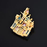 Broche de luxe en zircon motif château de dessin animé, broche en cristal coloré à thème conte de fées pour enfants, broche de décoration de sac à la mode pour femmes