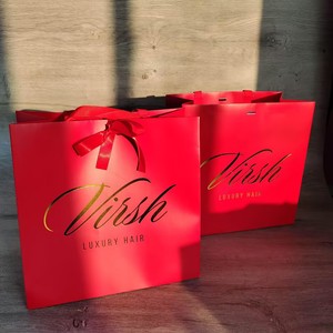 Luxury Gold Foil Logo Custom <b>Red</b> <b>Paper</b> Bag Clothing Cosmetics Packaging Ribbon Handle Gift Bags for Small Business - Product Image 1