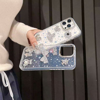 Coque de téléphone portable antichoc en PCTPU style Ins avec perles, strass, nœud et petit ours pour iPhone 17 Pro Max/16 Pro/13/14