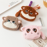 Porte-monnaie grande capacité en polyester respirant, motif chat dessin animé, organiseur de papeterie pour étudiant, sac à cosmétiques en peluche chaton pour clés