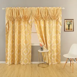 High quality jacquard gold shiny bead valance curtain with backing two layer European window curtain customize panel with sheer