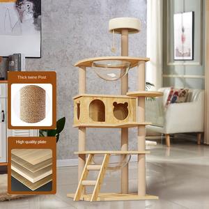 Rangka Panjat Kucing Shengfeng, Tempat Tidur Kucing Terpadu, Papan Garukan Hewan Peliharaan dari Kayu Solid, Pohon Kucing Besar untuk Melompat - Product Image 5