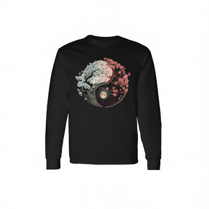Camiseta de manga larga Yin Yang Cherry Blossom Taijitu, diseño espiritual, ropa unisex - Product Image 2