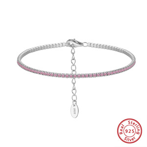 1.5mm <b>Solid</b> Color Zircon Tennis Chain S925 Adjustable Platinum Plated Sterling <b>Silver</b> Women's <b>Bracelet</b> Fine Chain Link - Product Image 2