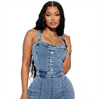 Nouvelle mode estivale, vêtements de rue, sans manches, jeans skinny uniques, combinaison en denim évasée, une pièce, pour femmes