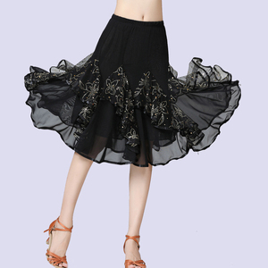 Elegante luccicante con motivo floreale e paillettes gonna corta al ginocchio per Performance di danza moderna da donna - Product Image 6