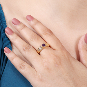 Elegant Vintage <b>Boho</b> <b>Ring</b> for Women Handcrafted Brass with Gold-Plated Amethyst Gemstone Statement Jewelry for Weddings Parties - Product Image 2