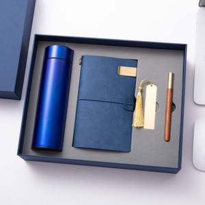 High Quality logo Print Beauty <b>Vintage</b> Leather <b>Notebook</b> with Vacuum Cup Pen and Bookmark for Luxury Promotion Business Gift Set - Product Image 4