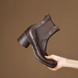 Zapato Artesanal de Una Sola Pieza con Hebilla Grande, Estilo Retro, Tacón Redondo, Cuero Genuino, Impermeable, Suela Blanda Antideslizante - Product Image 4