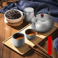 Service à thé Kung Fu en titane pur, motif citrouille, résistant à la chaleur, peint à la main, haut de gamme, style chinois, pour usage domestique et extérieur sur feu ouvert