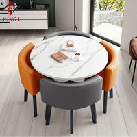 Ensemble Table à Manger en Marbre et Bois Rectangle Rond de Qualité Supérieure 4 Chaises, Dessus en Pierre Frittée, Table de Salle à Manger Moderne