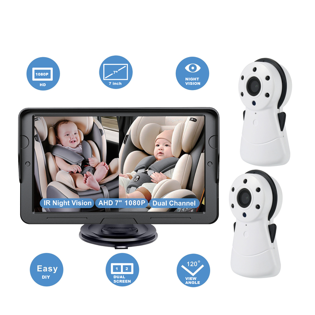 New and Cheap Baby Car Camera 7 Inch LCD TFT Screen Monitor with Dual Camera 1080p Night Vision Wired