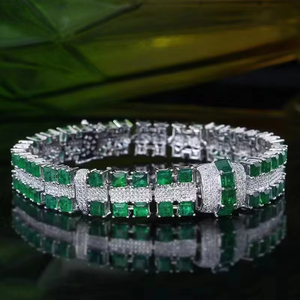 Ensemble de bracelets SGARIT en or massif 18 carats avec émeraudes naturelles de 5,14 carats, diamants et saphirs blancs, bijoux raffinés pour femmes et hommes - Product Image 2