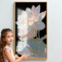 Peinture décorative personnalisée en verre de lotus irisé Art mural floral moderne pour salon chambre à coucher Vente en gros