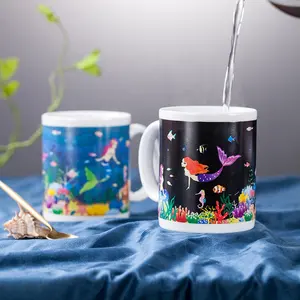 Nieuwigheid Geschenken Witte Lege Creative Keramische Magic Porseleinen Mok Met Logo Print 11Oz Warmte Veranderende Koffiekopje