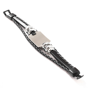 Pulsera Cruzada de Cuero Negro Trenzado con Amuleto de Plata Tibetana 'Dios te Bendiga', Joyería de Regalo - Product Image 3