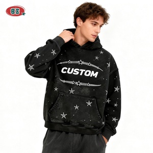 OEM/ODM 맞춤형 DTG 후드티 애시드 워시 고품질 선 페이드 스트리트웨어 후드티 디자이너 럭셔리 풀오버 라인스톤 후드티 겨울용 - Product Image 2