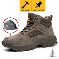 Bottes de sécurité montantes en daim, respirantes, couleur kaki, pour hommes, en toile