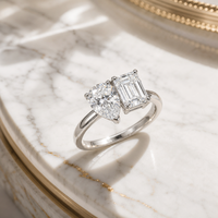 Bague en argent 925 personnalisée avec deux diamants élégants pour cadeau de fête ou bijou de soirée