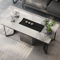 Ensemble de table à thé en pierre minimaliste moderne, une table, cinq chaises, bouilloire intégrée, pieds en métal, forme rectangulaire - Meubles de bureau et de maison
