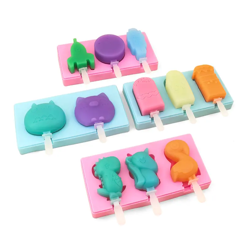 China Wholesale 3D Ice Cream Mold Popsicle Mold With Lid With Plastic Stick Summer DIY Cartoon Animal Popsicle Silicone Mold