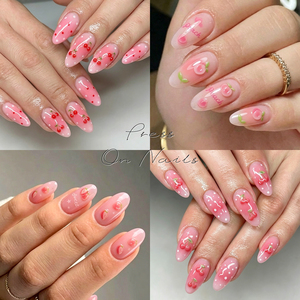 150 <span class=keywords><strong>faux</strong></span> <span class=keywords><strong>ongles</strong></span> roses cerise à presser, forme amande moyenne, en <span class=keywords><strong>gel</strong></span> souple préformé, avec pois blancs, pour un été doux et estival, pour femmes - Product Image 4