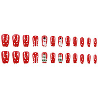 Curvlife Press Nails 24PCS Square Coffin Shape Acrylic Pre-Designed Natural Fit Easy Apply Finger False Nails Kit (Holiday)