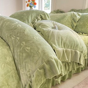 Schwere Milch vlies geste ppte Baumwoll bettdecke Set aus vier Stück Bettwäsche, Kissen bezüge, Bettbezug-Sets - Product Image 5