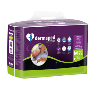 Pañales para Adultos Dermaped Night, Talla Mediana, 30 Unidades, Pantalones Desechables para Incontinencia, Alta Absorbencia, Transpirables, Suaves, 4 Paquetes - Product Image 1
