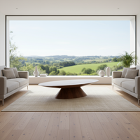Table basse ovale moderne et minimaliste pour salon avec panneau en placage de noyer