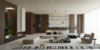 Villa d'hôtel au design moderne italien de luxe, architecture, rendu 3D, service de design d'intérieur avec mobilier