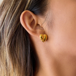 Heart-Shaped Gold <b>Stud</b> <b>Earrings</b> Stainless Steel For Women Gift Jewelry - Product Image 3
