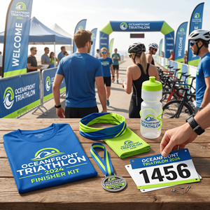 Custom Event Kit Triathlon Race Set with Quick Dry T <b>Shirt</b> Cycling Bottle Towel Medal Headband Number Sticker - Product Image 4