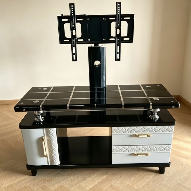 New Steel Wood TV Stand Bracket, Height Adjustable Tempered Glass TV Mount, Household Television Support Frame