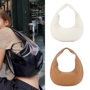 Spring/Summer High-End Women's <b>Handbag</b> Luxury Simple Fashion Cowhide Tote Bag <b>Medium</b> Size Oval Genuine Leather Denim Tanjing - Product Image 2
