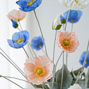 Bouquet de fleurs artificielles en soie, pavot floqué, haute simulation, décoration intérieure, accessoires de photographie de mariage - Product Image 4