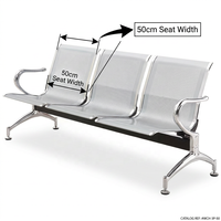 Chaise d'attente 3 places en acier laminé à froid pour aéroport, dossier perforé, accoudoir chromé, sièges en rangée pour hall d'hôpital, fabricant OEM