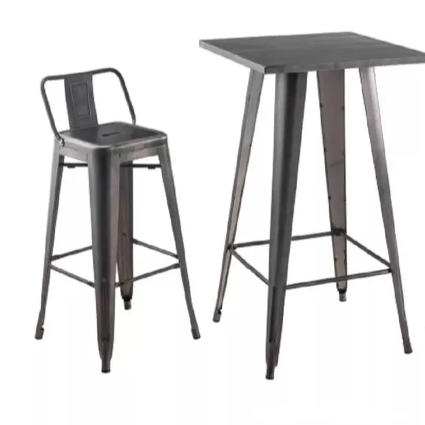 2021 yeni tasarım antika demir istiflenebilir şezlong restoran bar yemek vintage endüstriyel tarzı metal yemek masası sandalyesi