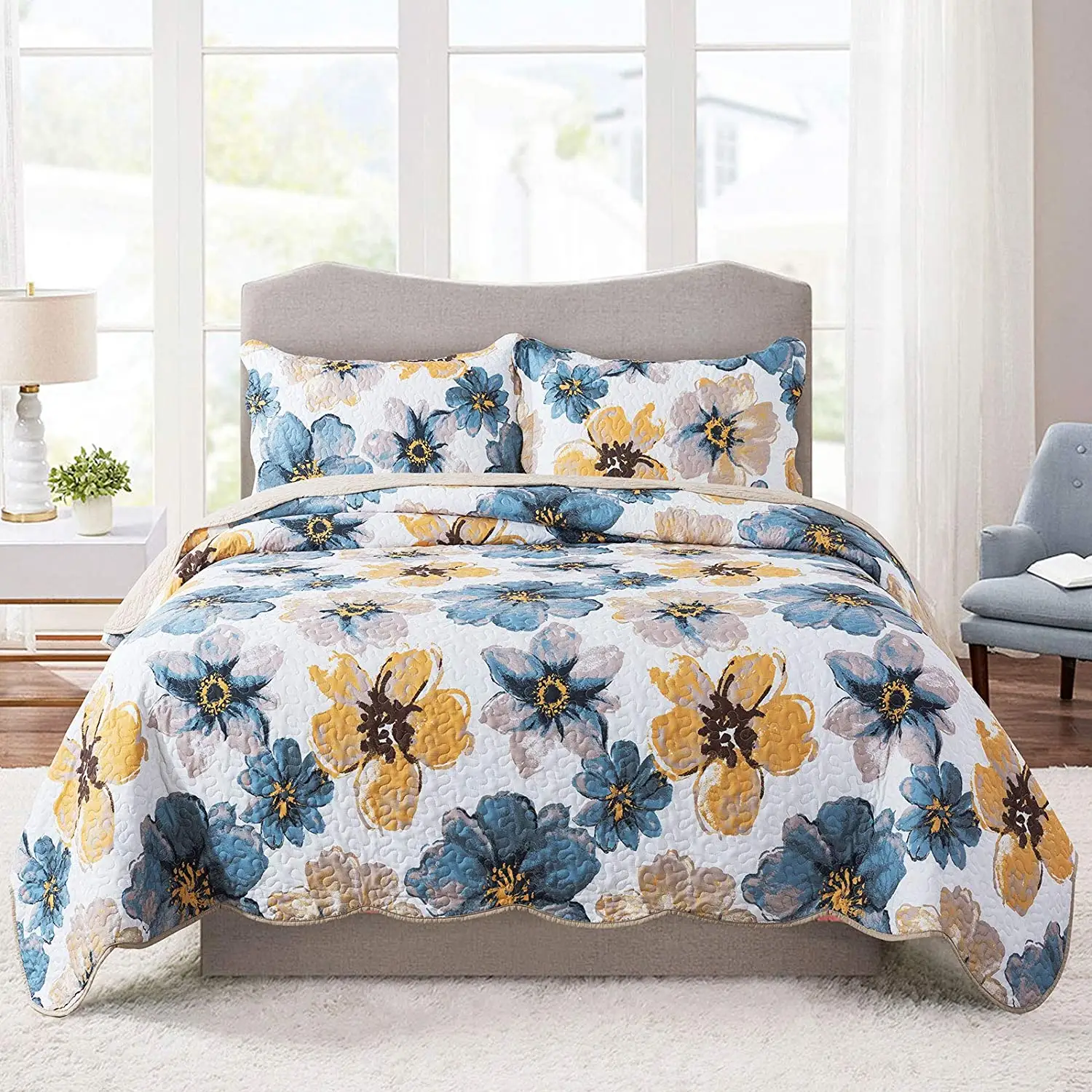 New Design Pinch Pleated Embroidery Flower Summer Comforter Sets Cotton Bedding